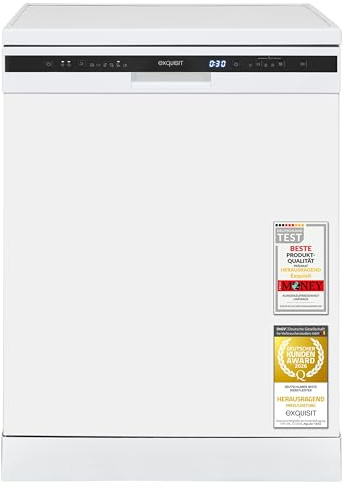 Exquisit GSP56312-030E Geschirrspüler Freistehend - 60cm Spülmaschine Weiß | Spülmaschine unterbau 60 cm mit Aquastop, 12 Maßgedecke, Geschirrspüler 60cm unterbau, 49 dB, Startzeitvorwahl & LED.