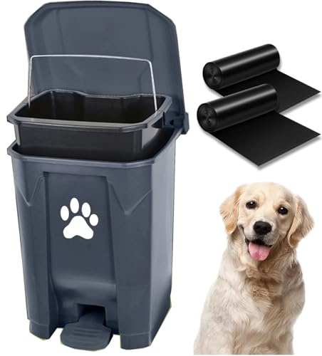rzrzrz Dog Poop Trash Can Dog Waste Station Dog Poop Trash Can Pet Waste Bin Dog Waste Container with Lid Foot Pedal Inner Bin Bucket Removable Liner Garbage Bags for Outdoor Backyard Garden, grey