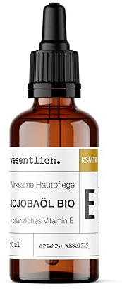 wesentlich. Jojobaöl BIO mit Extra Vitamin E | naturrein & kaltgepresst | Kosmetik für Gesicht, Haut, Haare & Anti-Aging | Glasflasche mit Pipette | 50ml