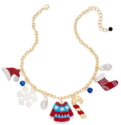 WOWORAMA Bunte Weihnachtskette für Damen Trendiger Weihnachtsschmuck Klobiger Hässlicher Weihnachtspullover Halskette mit Zuckerstangen Anhängern Urlaubsschmuck Weihnachtsparty Geschenke