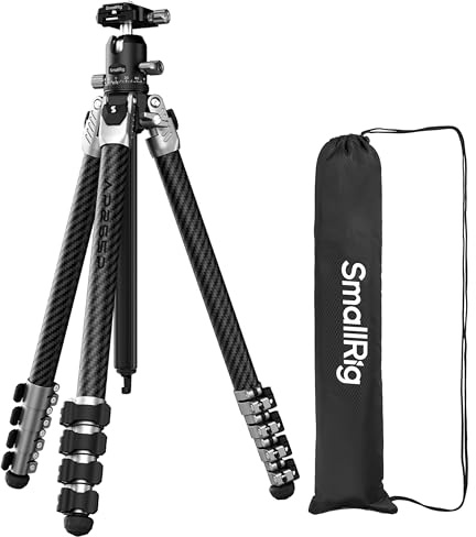 SMALLRIG 160cm/62.63'' Carbon Fiber Camera Tripod, 360° Ball Head, Max Load 5kg(11lbs), Weight 1.4kg(3lbs), Storage Length 47cm(18.5''), Travel Tripod for Vlogging/Macro Photography - 5478