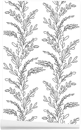 ANBILILA Papier Peint Auto-adhésif PVC Épais Noir et Blanc Motif Branches et Feuilles 44,5x500 cm Imperméable Décoration Murale Salon Cuisine Bureau