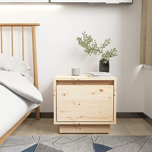 Bucmath Nachttisch 35x34x32 cm Massivholz Kiefer, robuster Beistelltisch für Schlafzimmer, praktischer Nachtschrank, unbehandeltes Holz, vielseitig einsetzbar