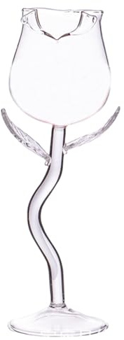 MAGICLULU Bicchiere da Vino Rosso Decorativo a Forma di Rosa 180ml in Vetro Trasparente Resistente al Caldo e Freddo per Feste e Banchetti