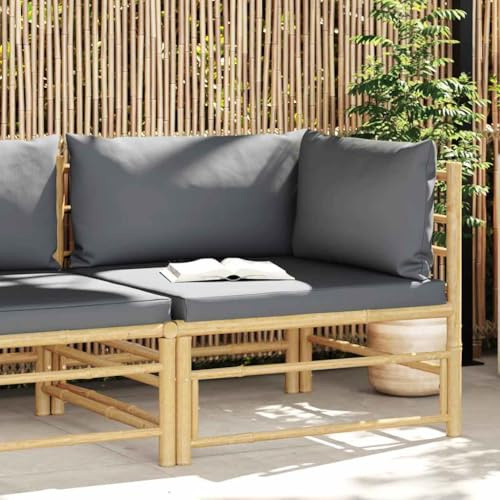 SooIarix Garten-Ecksofa mit Dunkelgrauen Kissen, Bambus Modular Outdoor Sofa, 70x70x60cm Terrassenmöbel, Wetterfest Lounge Möbel für Balkon und Garten