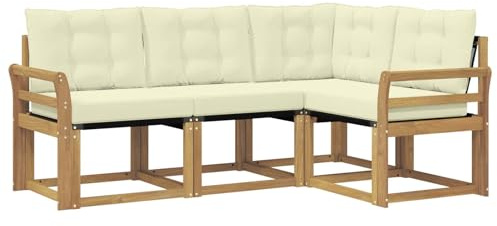 vidaXL Outdoor-Sofagarnitur mit Kissen 4 pcs Weiß und Creme, Gartenmöbel, modernes Sofa-Set für draußen, Loungebereich, haltbare Terrasse zum Entspannen und Wohlfühlen