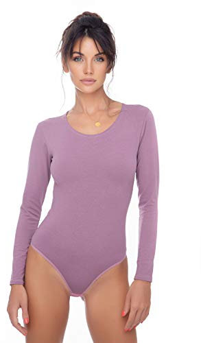 Evoni Damenbody | Overall Bodysuit mit Rundhals für Frauen | Langarm-Body in verschiedenen Farben | Optimale Alternative für Sport & Freizeit | Eleganter Jumpsuit(XX-Large, Rosa)