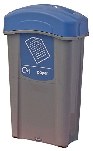 Glasdon Eco Nexus 85 Paper Recycling Bin (Grey, Blue Sticker) – 85-Litre Recycling Container for Paper Waste with Narrow Footprint – Slim Office Bin