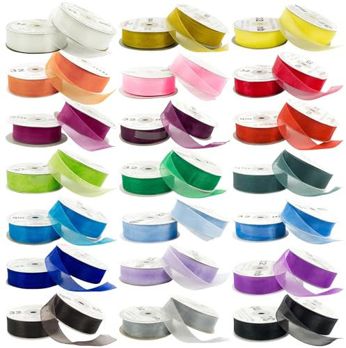 32m Rolle Organzaband Chiffonband Schleife Dekoband Band Geschenkband Deko Schleifenband Tischband • 6 Breiten und 28 Farben zur Auswahl (9011 / Zitrone, Breite 38mm)