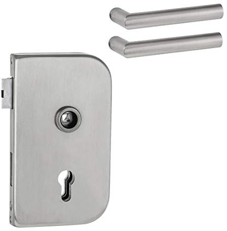 Office-Glastürschloss E rund | V2A Edelstahl matt | Klasse 3 nach DIN 18251 zert. | PZ (Profilzylinder) | Griff: New Orleans | DIN Rechts