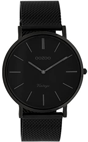 Oozoo Vintage Damenuhr mit massivem grobmaschigem Edelstahl Milanaise Metallband 40 MM Schwarz/Schwarz C9933