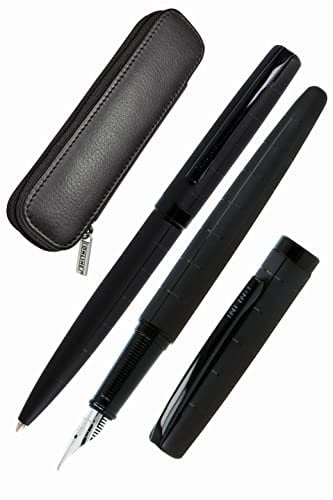 ONLINE Schreib-Set Eleganza I enthält Kugelschreiber, Füllhalter, Echt-Lederetui I Black I 3-teilig I in hochwertiger Geschenkbox I Füller für Standardpatronen, 1 Stück (1er Pack)