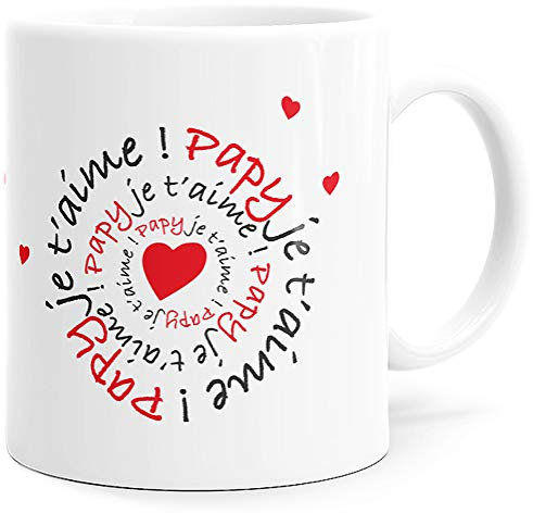 Mug Papy, Je T’aime Idée Cadeau Original Amour Imprimé en France pour Fête Grand-Père, Futur papi, Anniversaire Noël ou juste pour le Plaisir. Dino Mugs le Sourire et Humour dès le Réveil.