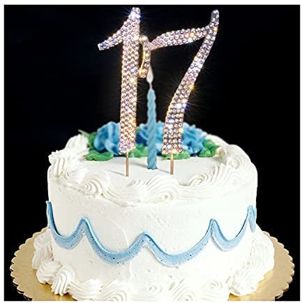 Scotamalone 17 cake topper Premium Bling Rhinestone Diamond Gems for Birthday or Anniversary Party Decoration Ideas