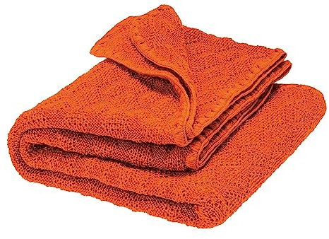Disana WOLL-BABYDECKE, kuschelweiche Strickdecke im Ajourmuster | 100% Bio-Merinowolle GOTS | Newborn Baby Kleinkind Kind Unisex | Made in Germany | Orange