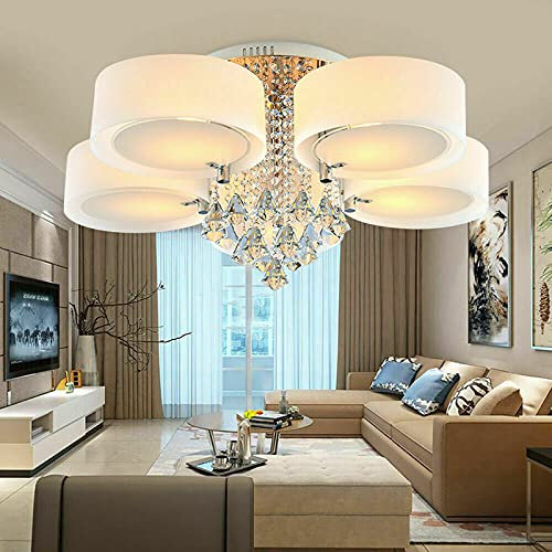 Futchoy Kristall Deckenleuchte LED Dimmbare Deckenlampe mit Fernbedienung Moderne Kristallleuchter Pendelleuchte Kronleuchter für Schlafzimmer Wohnzimmer