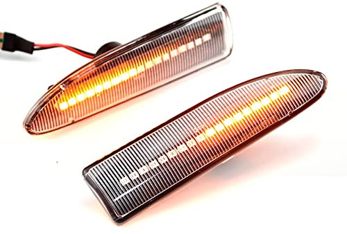 MKptopia 2x luces indicadoras de coche Compatible con Ja-guar X-Type 2002-2009 coche dinámico lateral LED señal de giro agua que fluye lámparas de guardabarros ámbar-Blanco cristal