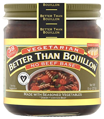 Better Than Bouillon Vegetarische Basis ohne Rindfleisch, hergestellt mit gewürztem Gemüse, zertifiziert vegan, macht 9,5 Quarts Brühe, 38 Portionen, 237 ml Glas (2 Stück)