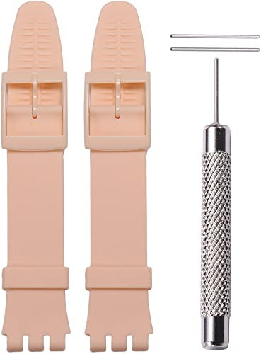 WRISTARMOR 17 mm Silikonarmband Ersatz für Swatch GS124 GW164 GB274 Lady Schweißfeste Gummi-Dornschließe, Ersatzband mit Werkzeug (Nude Pink)