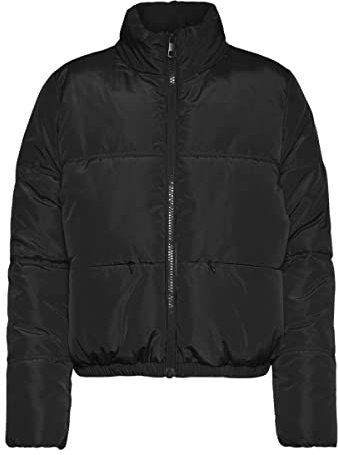 Noisy May Damen Kurze Puffer Übergangsjacke | Warme Stepp Jacke ohne Kapuze | Wattierter Blouson NMANNI, Farben:Schwarz, Größe:M