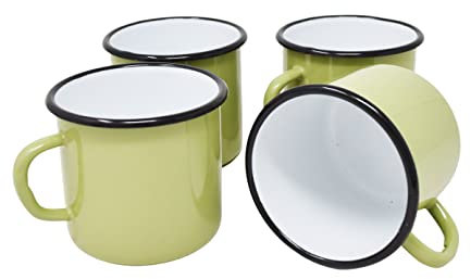 Madacha 4 mugs en métal émaillé - 400 ml - Vert anis
