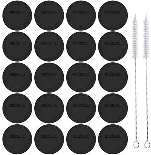 Gummi-Unterseite für Sublimationsgläser, 56 mm, mit 2 Reinigungsbürsten, schützende rutschfeste Silikonunterseite mit Klebstoff für dünne Weingläser, Thermoflaschen, Einmachgläser, Schwarz, 20 Stück