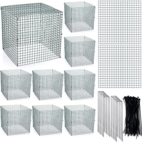Zubebe Pflanzenschutz, kleiner Draht-Pflanzenschutz, quadratisch, von Tieren, Netzkäfig, Hühnerdraht, Glocke für Sträucher mit Erdspießen und Nylonbändern, Dicke 1 mm, Dunkelgrün, 10 Stück