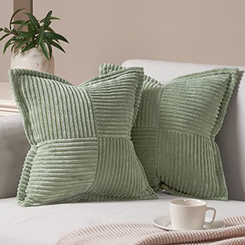 Topfinel Kissenbezug 45x45 2er Set Grün Kordsamt Kissenbezüge Kissenhülle Sofakissen Couchkissen Dekokissen Kinder Kissen für Schlafzimmer Wohnzimmer