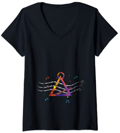 Damen Musikinstrument, Musikliebhaber, Musiklehrer, Triangel T-Shirt mit V-Ausschnitt