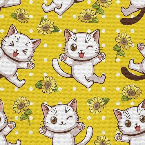 HEKO PANELS Stoff Oxford Wasserdichte Meterware Canvas-Stoff Polyester Stoff Zum Nähen Nähstoffe Möbelstoffe Dekostoffe Handwerken Wasserabweisend Blickdicht Katze Blume 1 Meter 155 x 100 cm, DX333