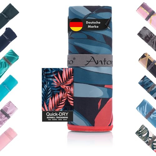 Antonio - Mikrofaser Strandtuch & Badetuch XXL 160 x 80 cm Blätter (bunt) - Damen & Herren Strand-Handtuch & Bade-Handtuch schnelltrocknend, leicht - Microfaser Sport-Handtücher Yoga, Reise & Wandern