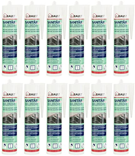 12x dubaust SAS24 Sanitärsilikon elastisch dauernassbeständig schimmelresistent Bad Küche Dusche Feuchträume 310ml Kartusche (sanitärgrau)