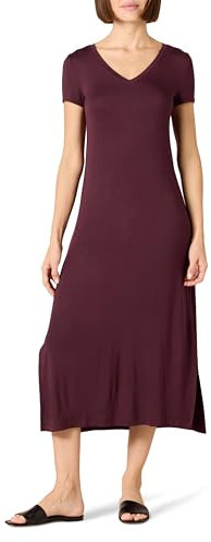Amazon Essentials Abito Midi a Maniche Corte con Scollo a V in Jersey Donna, Porpora Scuro, S