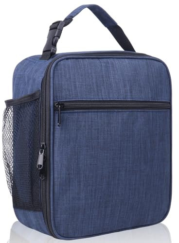 TIECHI Insulated Lunch Bag with Side Mesh Pocket, Thermal Lunch Bag for Men Adults, Water-Resistant Leakproof Cool Bag for Work/School/Picnic/Outdoor(Blue)