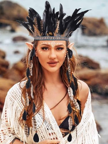 Zoestar Indisches Feder-Stirnband, Stammesfedern, Krone, Kopfschmuck, Karneval, Kopfschmuck, Festival, Kostüm, Haarschmuck für Frauen und Mädchen