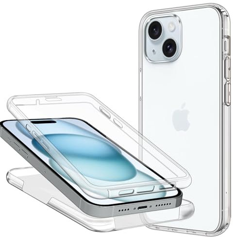 ZYIMOU Coque pour iPhone 15, Étui Transparent Housse en Silicone avec Protecteur d'écran Intégral 360 Degrés Protection Full Body Antichoc Coque