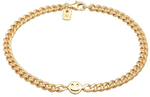 Kuzzoi Herren 925 Silber Glieder Armband (5 mm) Smile Face | Emoji Motiv aus vergoldeten Länge 19cm