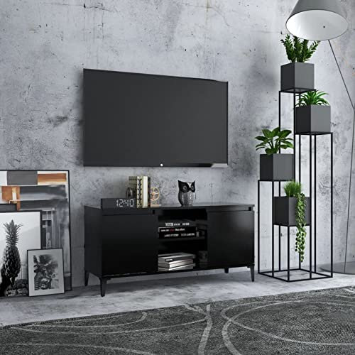 TANZEM TV-Schrank mit Metallbeinen Schwarz 103,5x35x50 cm, TV Lowboard, Fernsehschrank, Fernsehtisch, Fernseher Schrank, TV Sideboard, TV Board, TV Cabinet, TV Bank, TV Kommode