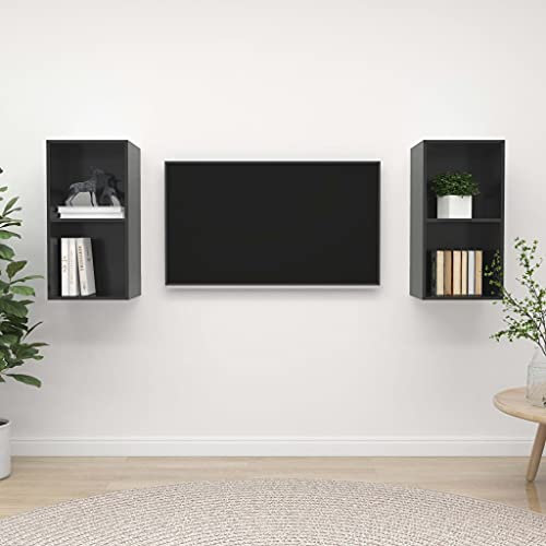 THOYTOUI TV-Wandschränke, Multimedia Schrank hängend Hängeschrank Wandschrank Fernseher Schrank Geeignet für Schlafzimmer Wohnstube Büro Küche 2 STK. Hochglanz-Grau Holzwerkstoff