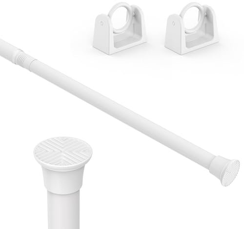 AIZESI White Small Tension Curtain Rod No Drilling 60-120cm, Spring Curtain Rods for Window, Tension Rods for Curtains Doorway Bedroom Bathroom Adjustable Extendable Curtain Pole
