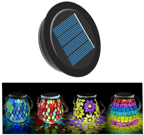 TOTHDATE 7cm/2.75in Solar Light Lids for Oval Mosaic Mason Jars, 600mAh Replacement Solar Panels with Cool White Light for Garden Mason Jars Light