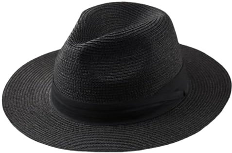 Chapeaux Panama Grande Taille Hommes Femmes Plage Large Bord Chapeau de Paille Chapeaux de Soleil Chapeau Fedora Grande Taille Noir XL 61-64cm, Noir , XL
