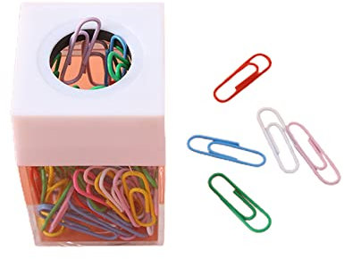 Paper Clip Dispenser Box with 18 Pieces Metal Paper Clips Ceative Paperclips Holder Square Clips Storage Box Paper Clips Storage Box