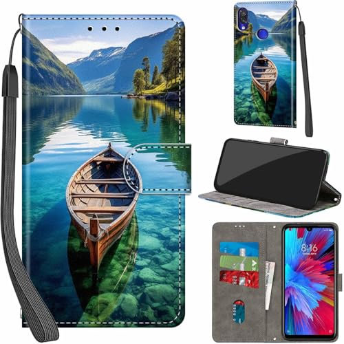 Haninsuze Coque pour Xiaomi Redmi Note 7, Etui Protection Housse Premium en Cuir PU Portefeuille, [Ranges Cartes] [Fonction Support] Pochette pour Redmi Note 7, Bateau