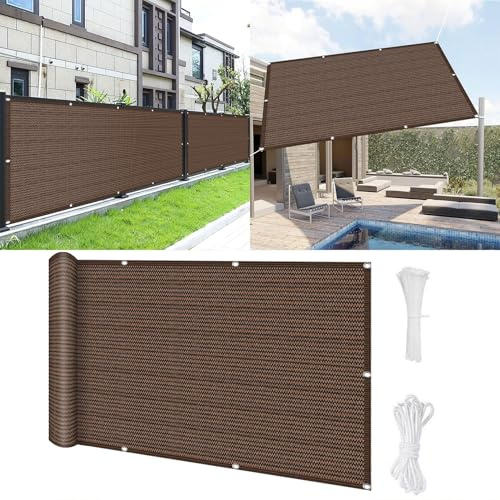Balkon Sichtschutz mit Ösen 90 x 700 cm Uv-Schutz, Windschutz Deko für Balkongeländer Reißfest, mit Ösen Kabelbinder für Balkongeländer, Terrasse Garten, Braun