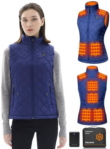 Hecusma Gilet Chauffant Femme avec Batterie incluse 16000mAh 7.4V, Veste Chauffante Femme Conception Sans Lumières, Gilet Chauffant Electrique pour de Plein Air Sports Hiver