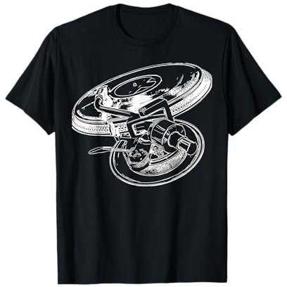DJ Shmoo - T-shirt Noir - Coupe Rétro - Manche Courte - Unisex - Taille S - Thème Musique - Vinyl Junkie - Platine Technics 1200