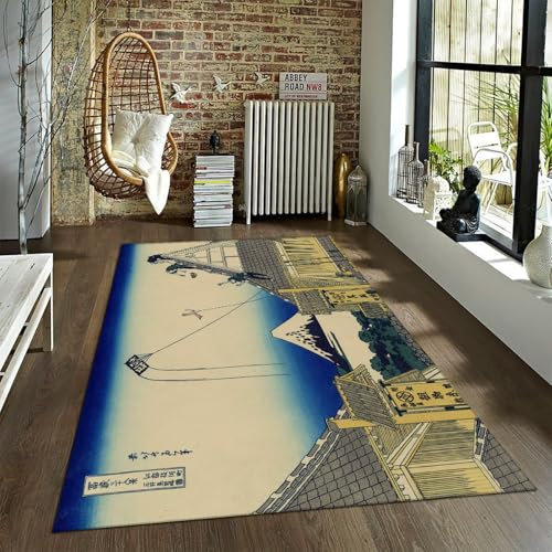 FEIPUHOME Art Japanischer Stil Bereich Teppich eine Skizze des Mitsui Shops in Suruga in Edo berühmte Gemälde Drucke großer Teppich für Schlafzimmer niedriger Flor 180x300cm
