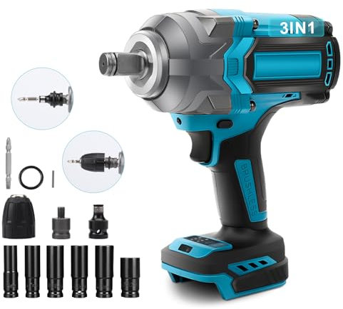 Avvitatore a percussione a batteria da 1500 Nm, compatibile con batteria Makita da 18 V, avvitatore senza spazzole da 1/2 pollici con 6 bussole e luce LED, per ponteggi, pneumatici per auto e