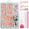 Falsche Nägel Tips Set - 288 Stück Schwarz Weiß Französisch Falsche Nägel Zum Aufkleben - Kurz Almond Ballerina Rosa Gradient Fake Nails mit Kleber für Frauen und Nageldesign (Weiß Rosa)